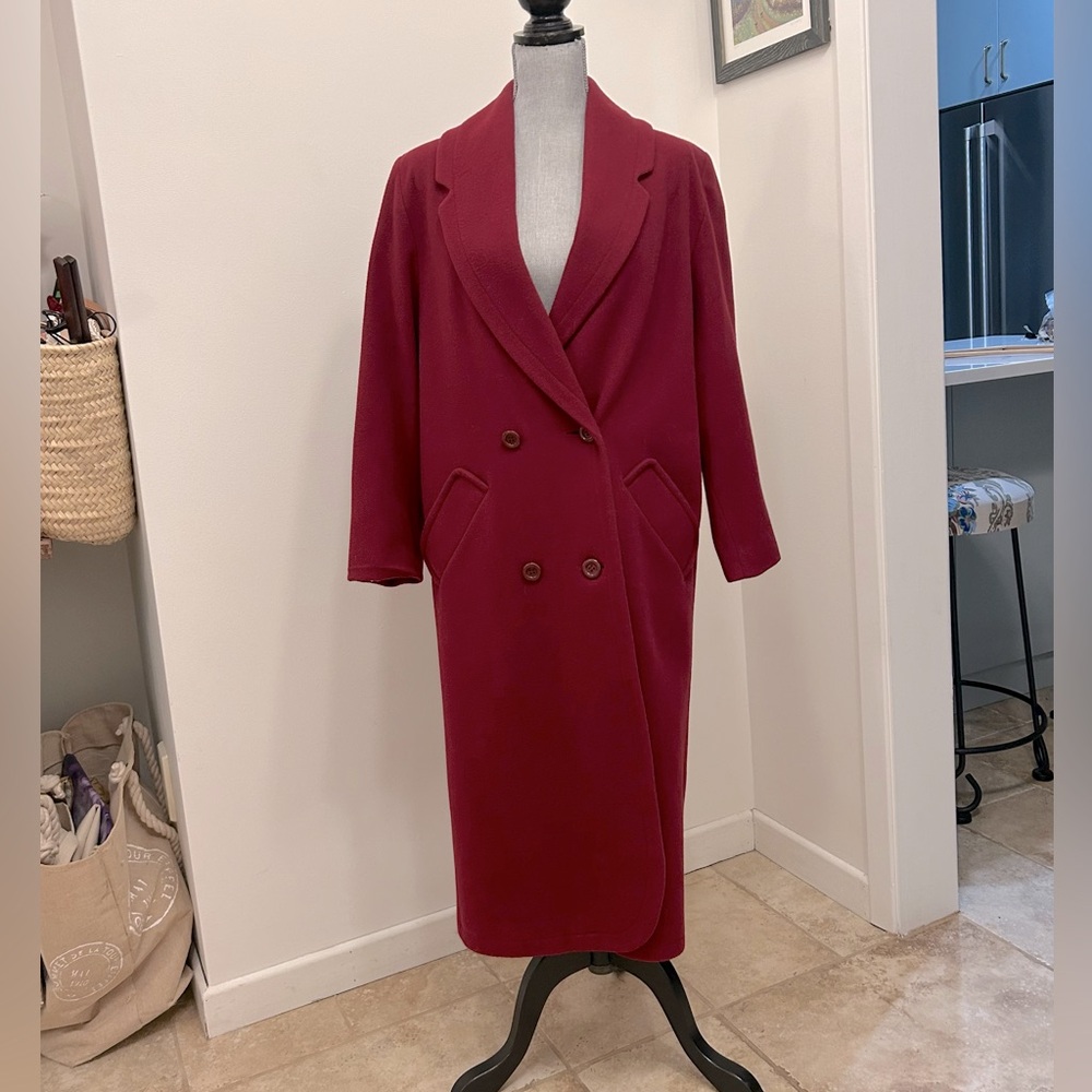 Vintage 1980’s does 1940’s merlot wool blend coat made in England